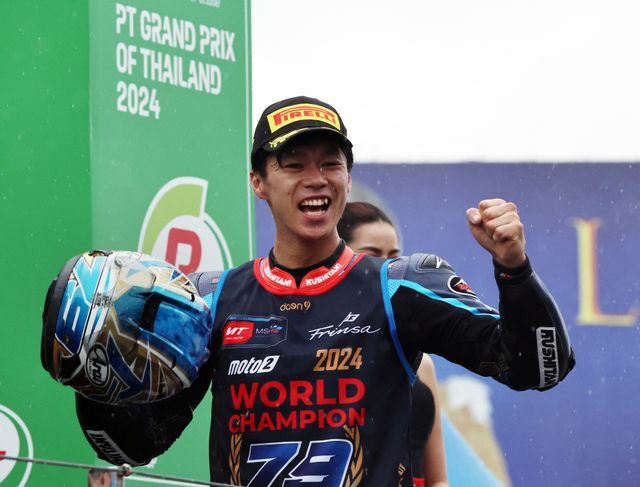 タイグランプリでMoto2クラス王座を獲得した小椋藍選手(写真:ロイター／アフロ)