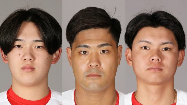 【左から】小林樹斗投手、内間拓馬投手、前川誠太選手