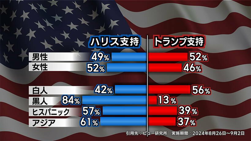 人種別、性別による支持率