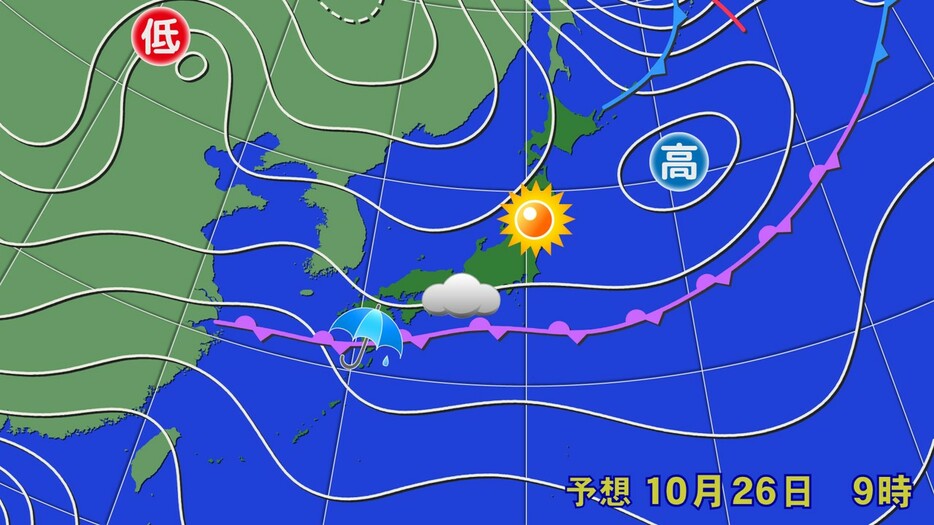 26日(土)午前9時の予想天気図