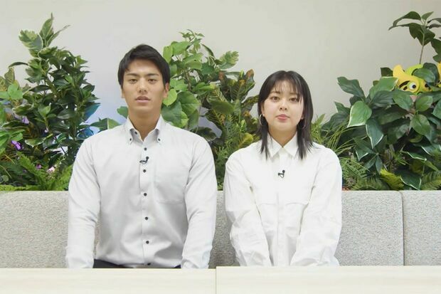 『ご報告』動画に登場した山本賢太アナウンサーと杉原千尋アナウンサー（『フジテレビアナウンサーch.』のYouTubeチャンネルより）