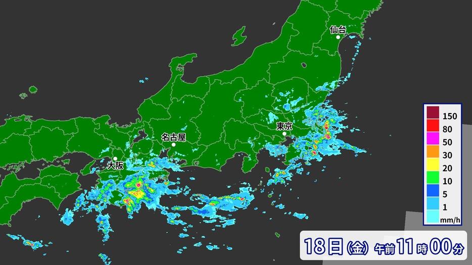 18日（金）午前11時の雨の様子