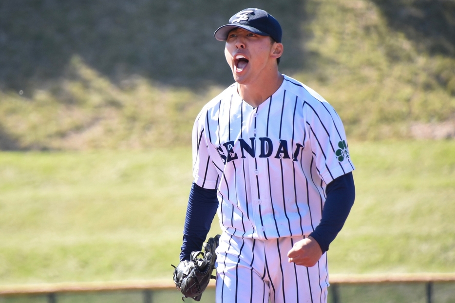 7回途中無失点と粘投し勝利に貢献した仙台大・渡邉一生（日本航空／BBCスカイホークス）