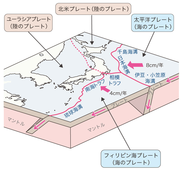 日本列島がのる4枚のプレート