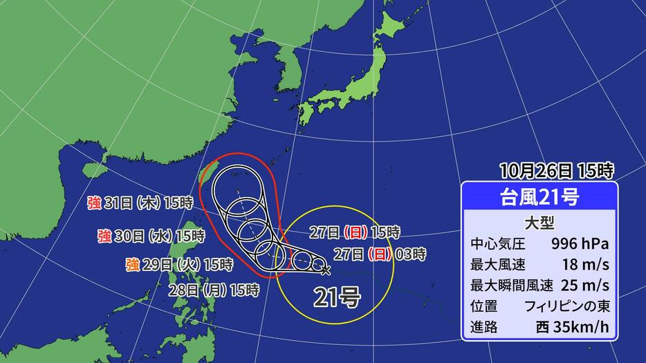 台風21号予想進路図