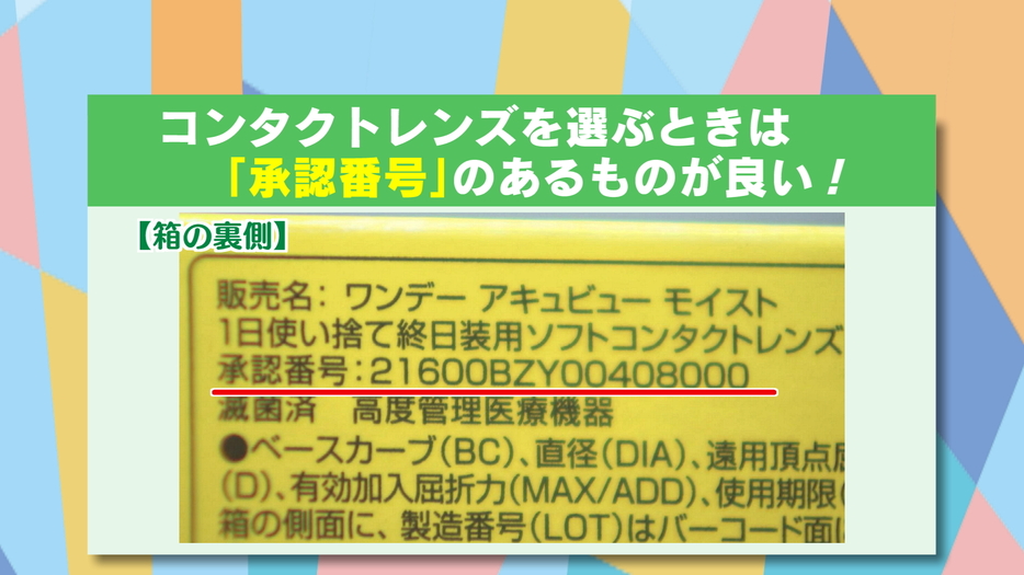 箱の裏側に記載されている承認番号