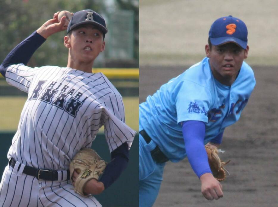 川勝 空人投手（生光学園＝右）と吉岡 暖投手（阿南光＝左）