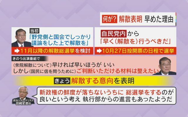 解散表明、早めた理由(写真は2024年9月30日放送時点)