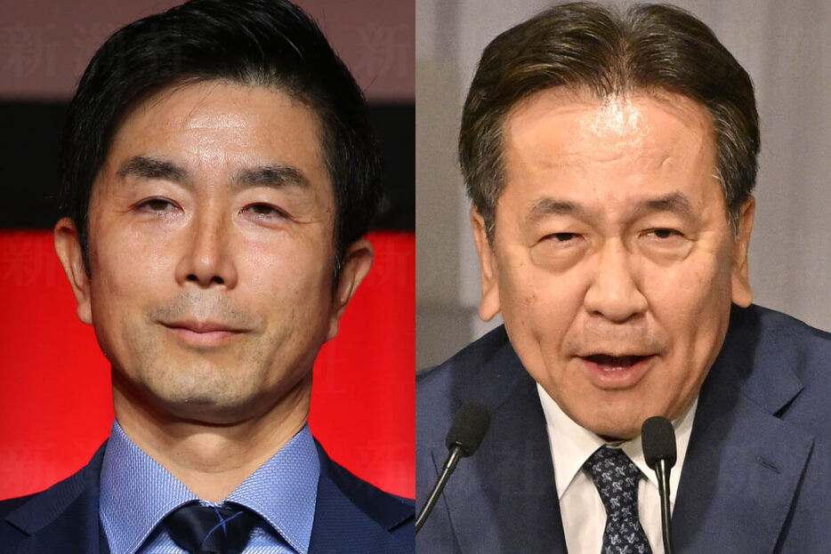 宿敵を意識し過ぎ？　牧原秀樹法相（左）と枝野幸男氏（右）