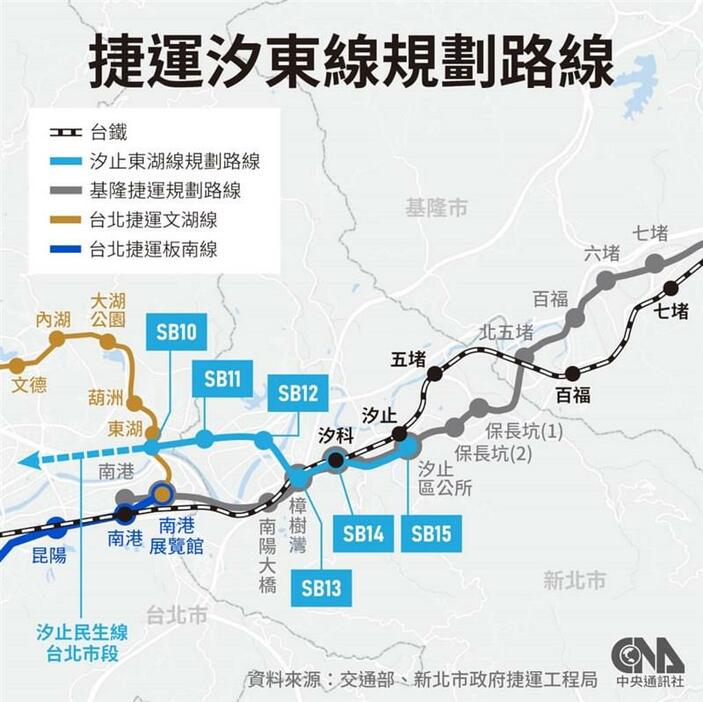 メトロ新線「汐止東湖線」の予定路線図