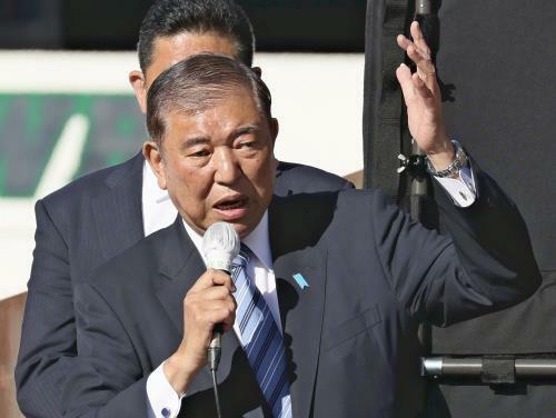 応援演説する石破首相（２１日午前９時３１分、奈良市で）＝前田尚紀撮影