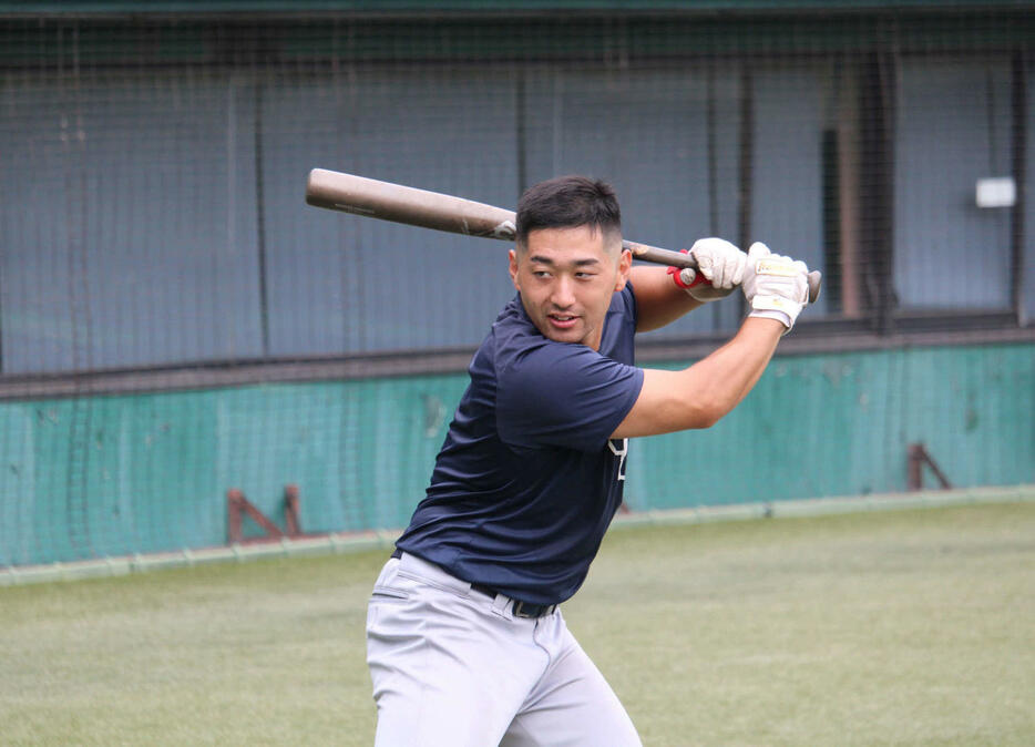 プロ入りを目指すGXAスカイホークス・太刀岡蓮（撮影・金子真仁）