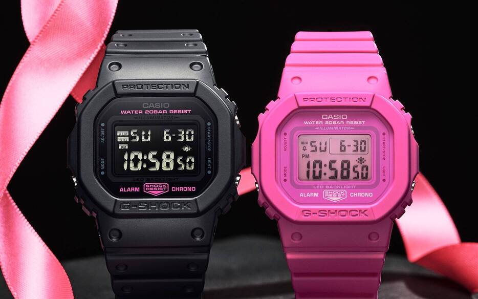 G-SHOCKは、ピンクリボン月間である毎年10月にピンクカラーモデルを発売している。