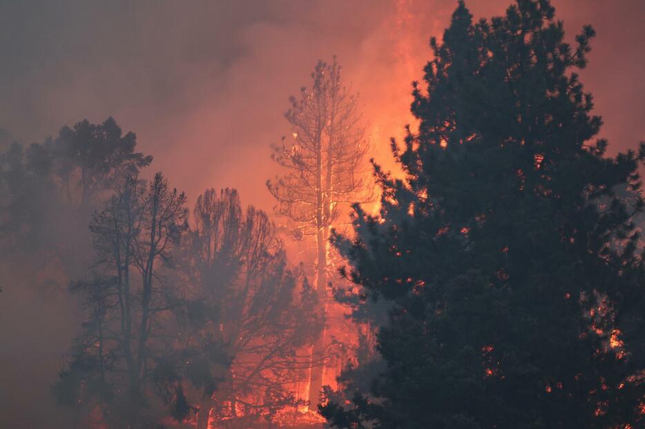 強い熱波の中で発生した森林火災＝9月11日、米西部カリフォルニア州（ゲッティ＝共同）