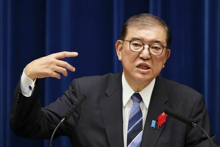 衆議院を解散した10月9日、記者会見する石破茂首相（写真：共同通信社）