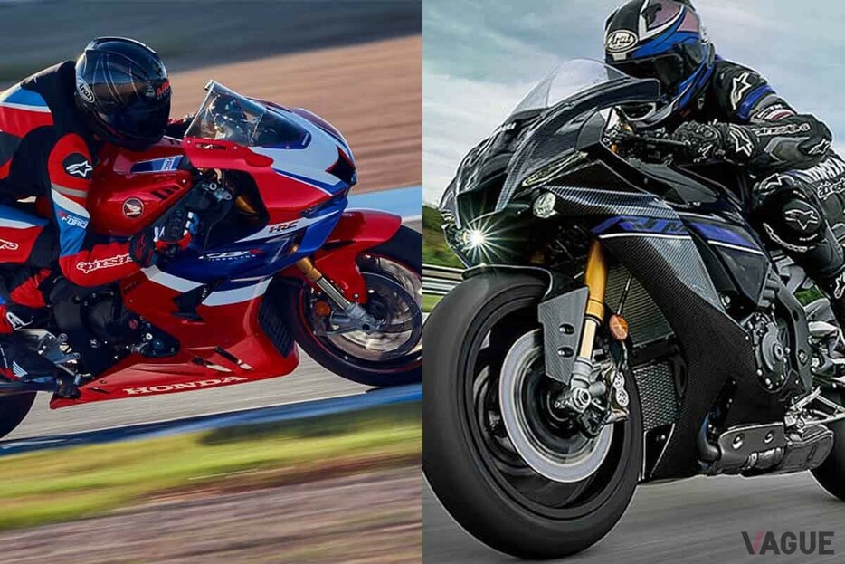 ホンダ「CBR1000RR-RファイヤーブレードSP」（左）とヤマハ「YZF-R1M」（右）