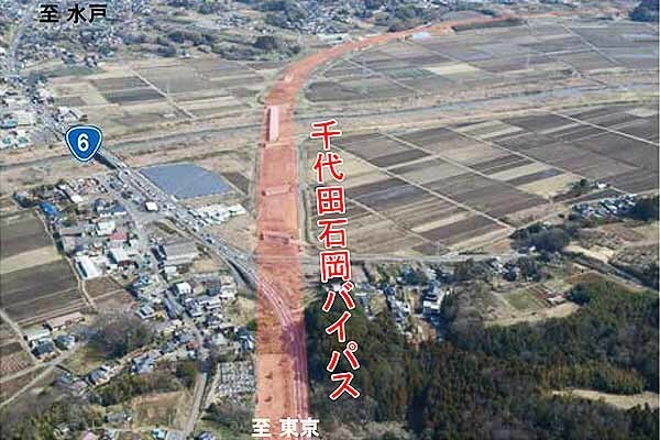 かすみがうら市の国道6号千代田石岡バイパスの計画ルート（画像：国土交通省関東地方整備局）。