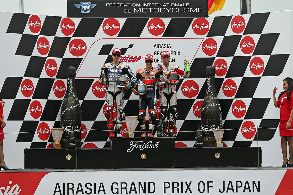 2012年MotoGP日本GPの表彰台の様子