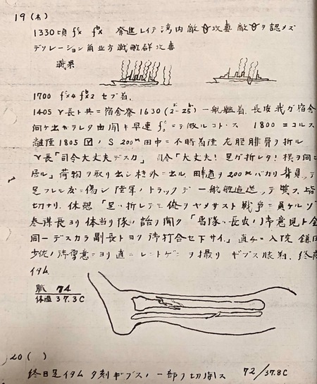 骨折の状況を記した、山本司令の昭和19年10月19日の日記