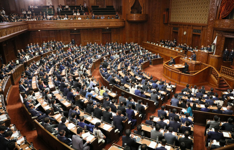 首相指名選挙が行われた衆院本会議＝国会内で2024年10月1日午後1時半、宮武祐希撮影