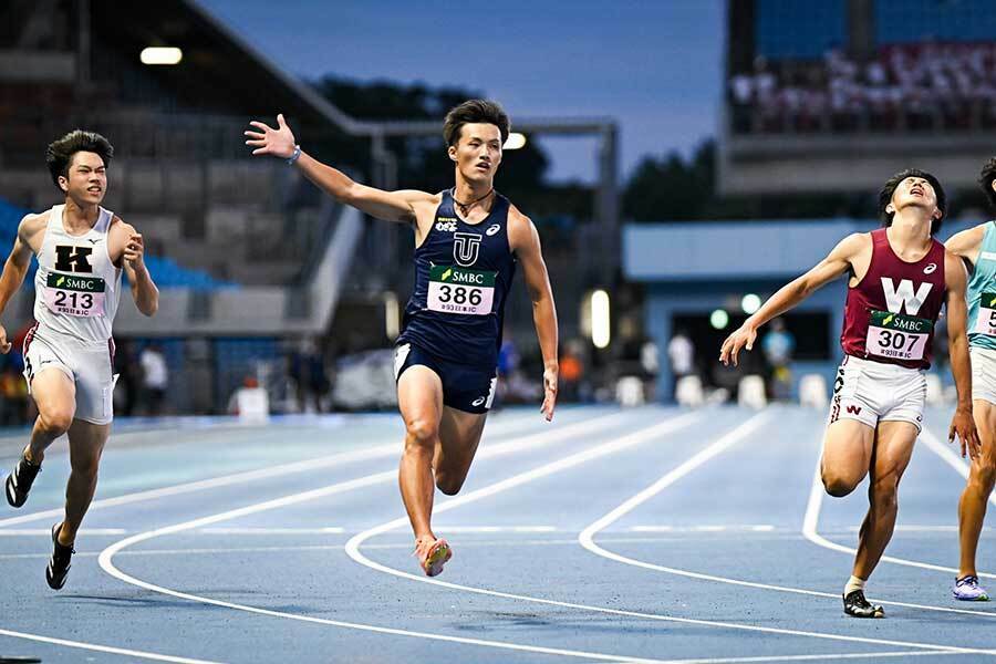 男子100メートルで優勝した柳田大輝【写真：中戸川知世】