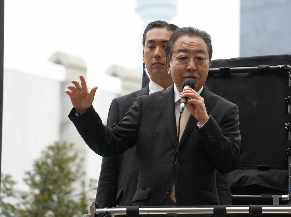 応援演説を行う立憲民主党の野田佳彦代表