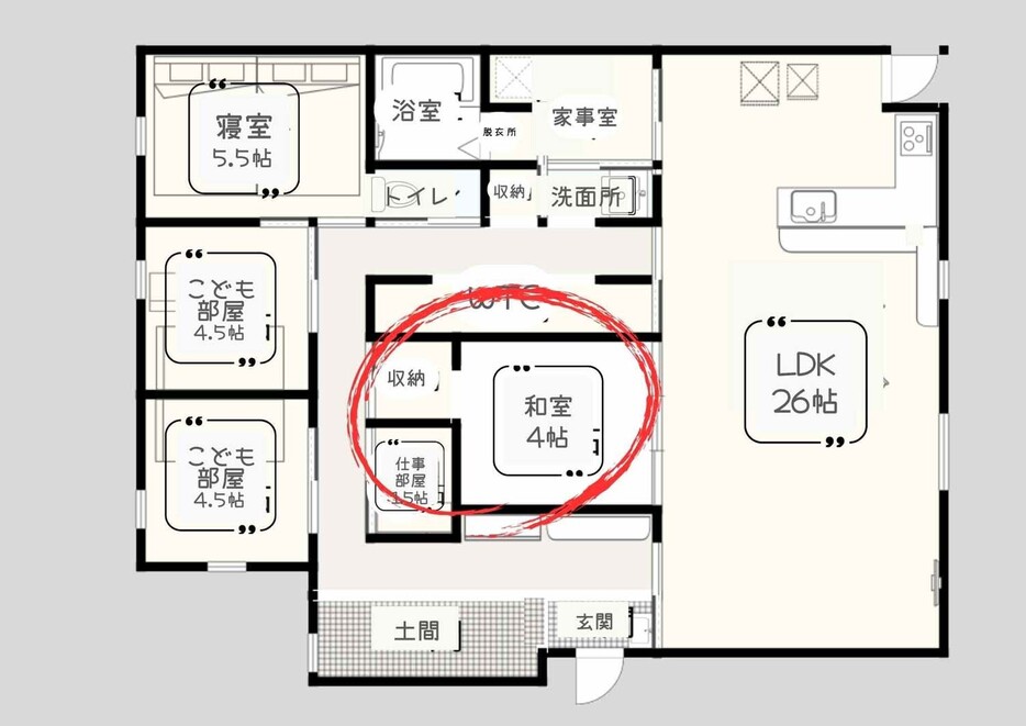 LDKと廊下の両方から出入りできる和室は、使い勝手が抜群！