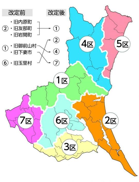 衆院選の茨城県7選挙区の区割り