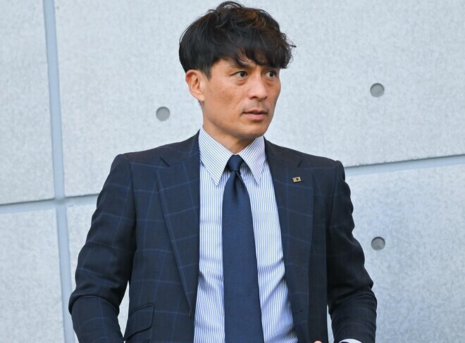 豪州戦後に取材に応じた宮本会長。写真：金子拓弥（サッカーダイジェスト写真部）