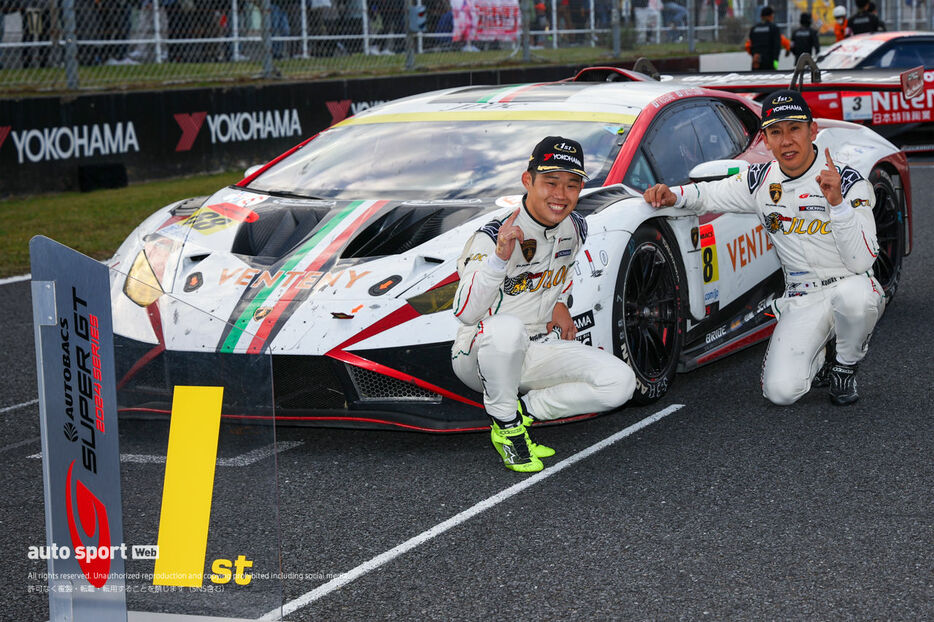 2024スーパーGT第7戦オートポリス　優勝したVENTENY Lamborghini GT3（小暮卓史／元嶋佑弥）