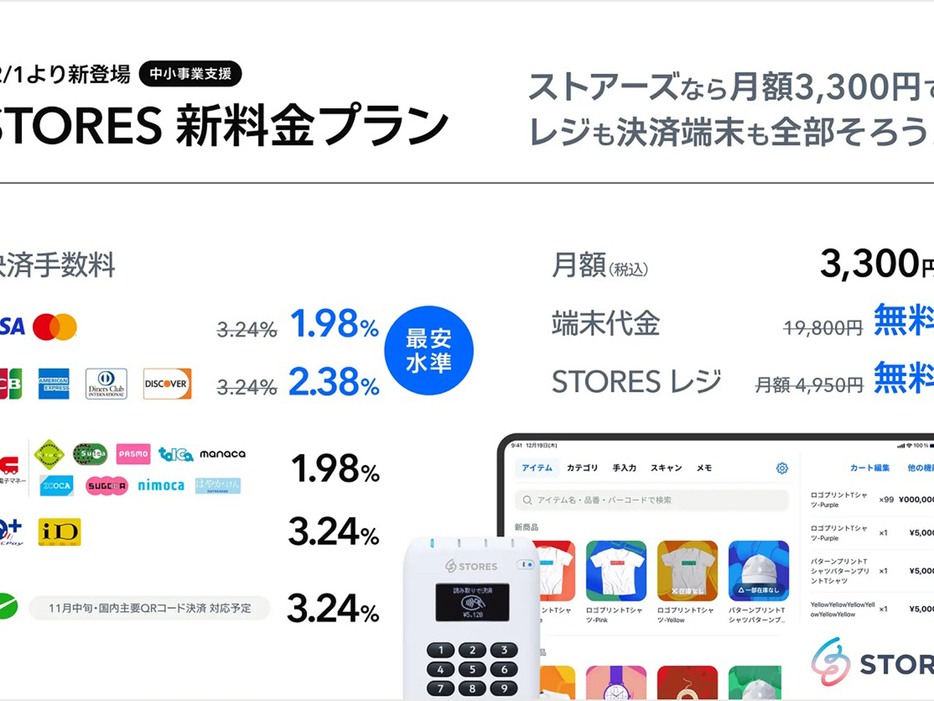 店舗向け「STORES 決済」、決済手数料を業界最安水準に--VisaとMastercardは1.98％の画像