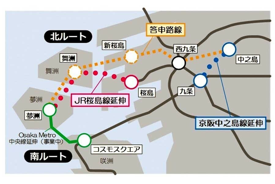 大阪府市の検討会で議論に入る鉄道3路線（画像：大阪都市計画局）