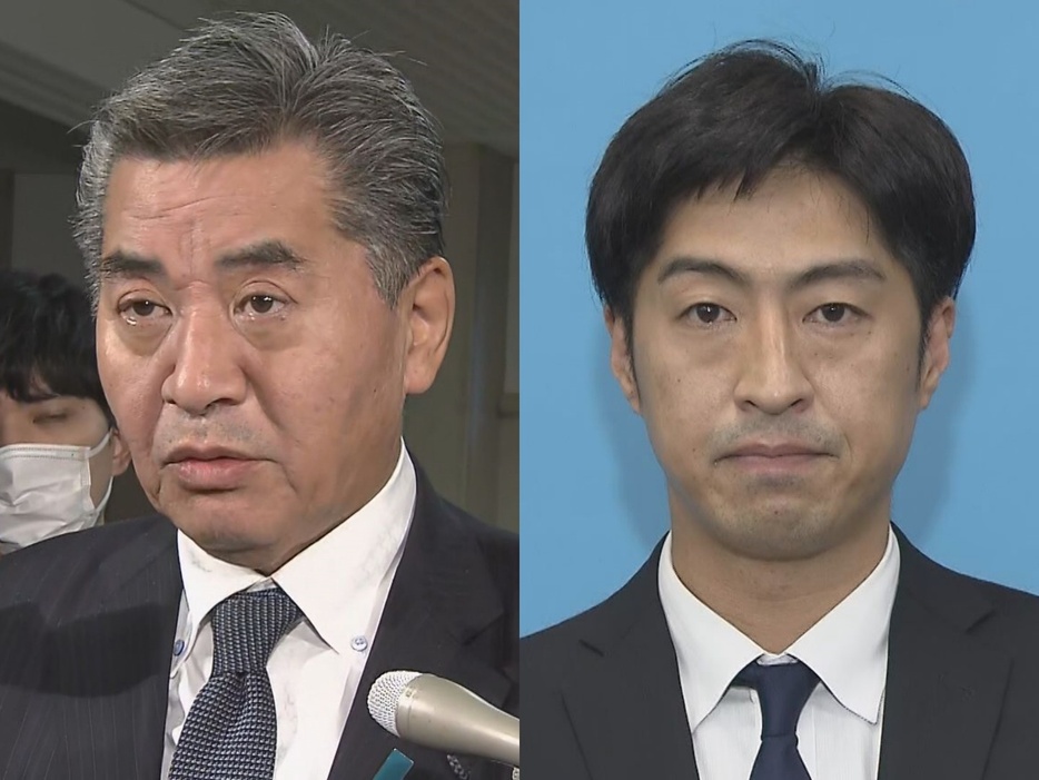 神田憲次衆院議員(左)と岡本康宏さん(右)