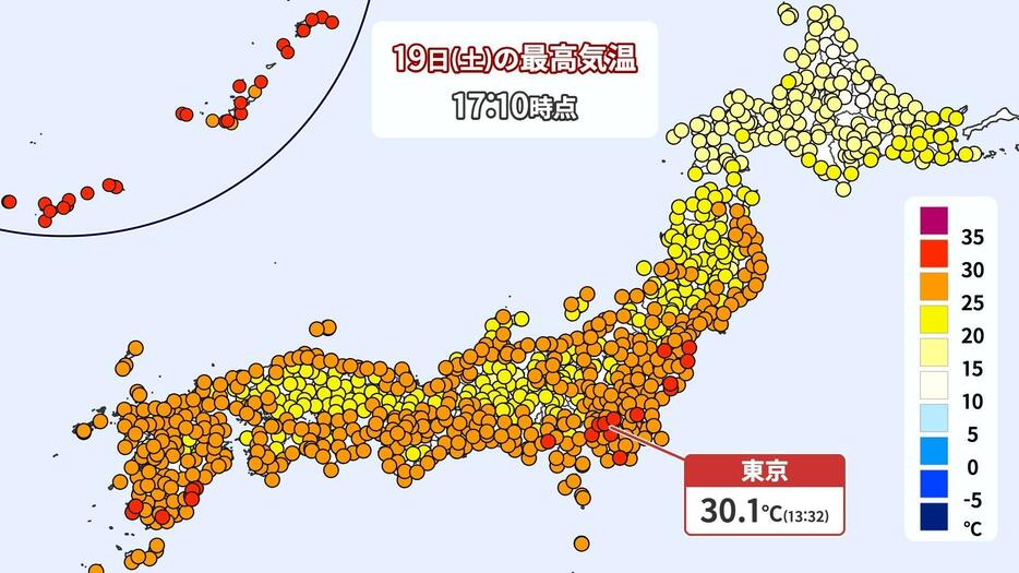 19日(土)17時10分時点の最高気温