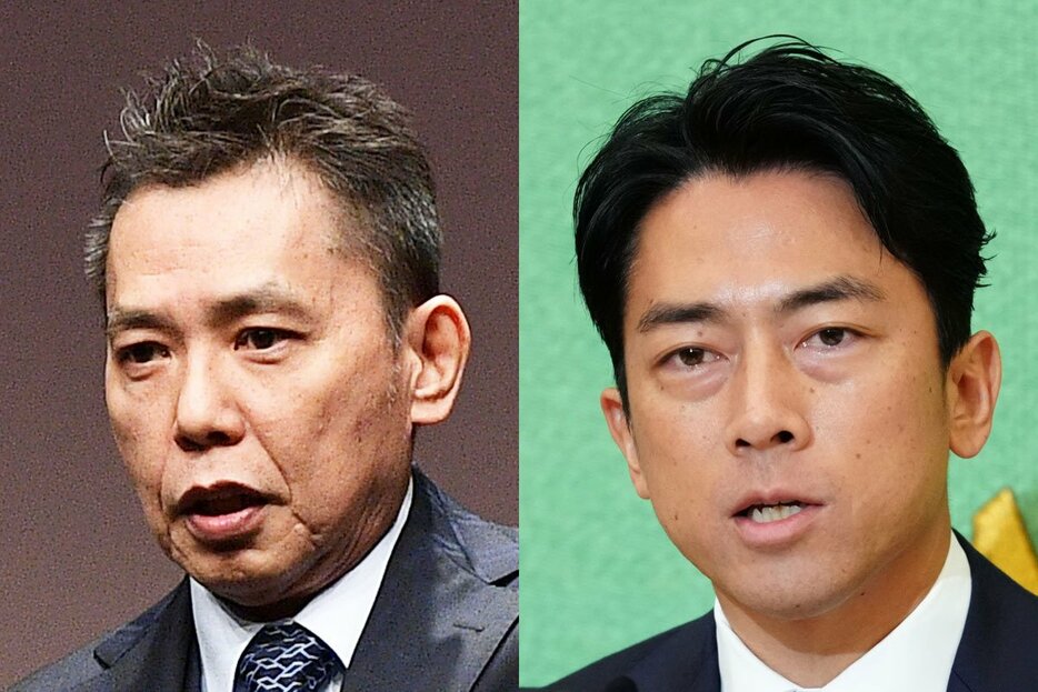 爆笑問題・太田光(左)と、自民党・小泉進次郎選対委員長