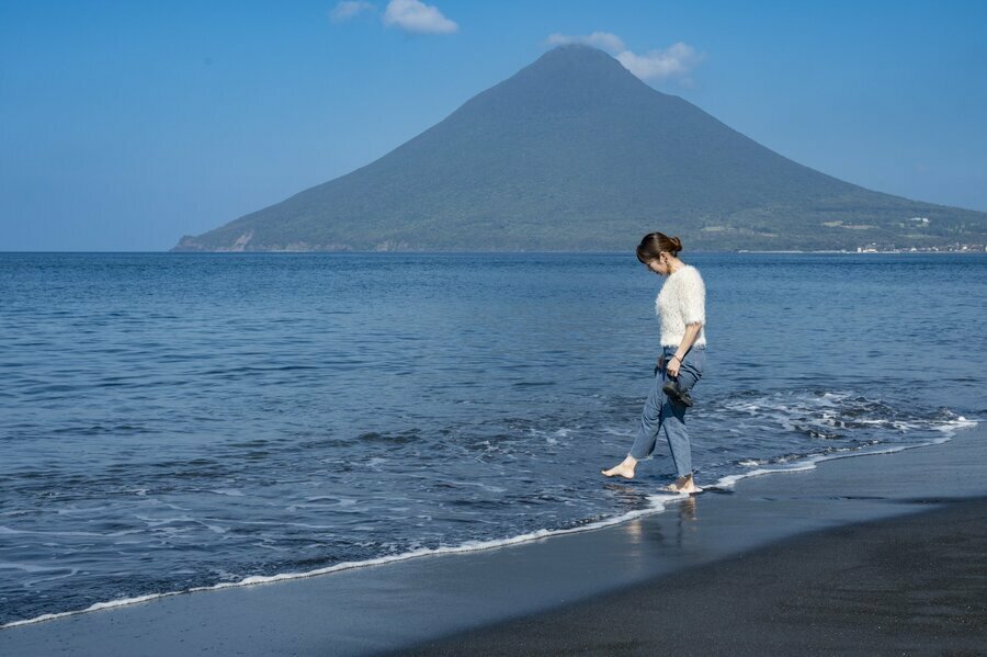 円錐形の開聞岳を一望できる絶好のビュースポット