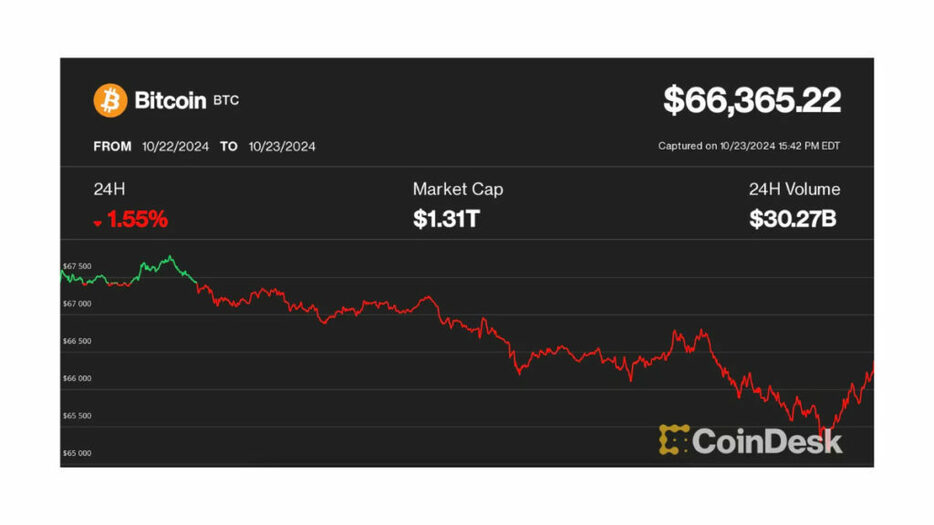 ビットコイン、6万6000ドルまで下落──イーサリアムは5%超えの下落