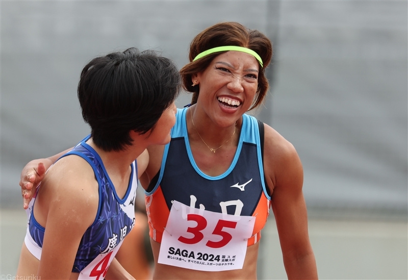 24年佐賀国スポ成年女子100mを11秒50で制した君嶋愛梨沙（山口・土木管理総合）