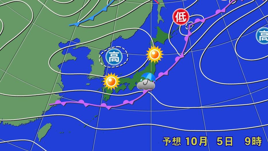 予想天気図(5日(土)午前9時)