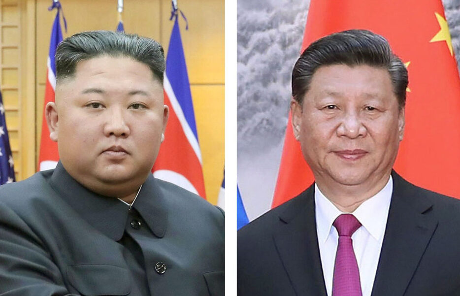 北朝鮮の金正恩朝鮮労働党委員長（朝鮮中央通信＝共同）、中国の習近平国家主席（UPI＝共同）