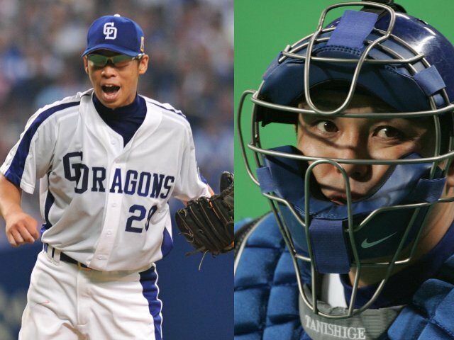 2007年日本シリーズ第5戦で8回まで完全投球を続けた山井大介（左）。捕手の谷繁元信（右）からはどう見えていたのか？ photograph by JIJI PRESS / Tamon Matsuzono