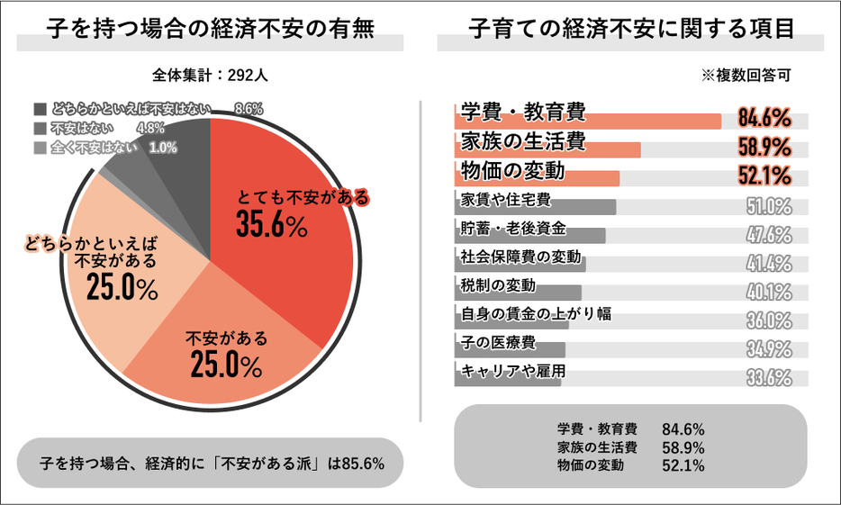 子を持つ場合の経済不安の有無／不安に関係している項目