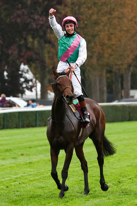 フランス競馬の第１０３回凱旋（がいせん）門賞（ＧＩ、芝２４００メートル）は６日、パリロンシャン競馬場に１６頭が出走して行われ、英国のブルーストッキングが優勝した。