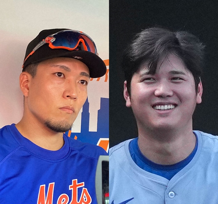 ドジャースの大谷（右）とメッツの千賀