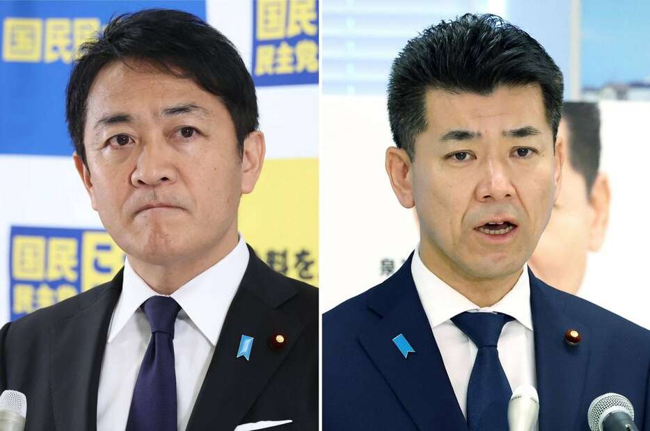 立憲民主党の公約に関しＸ上で論戦した同党の泉健太前代表（右）と国民民主党の玉木雄一郎代表