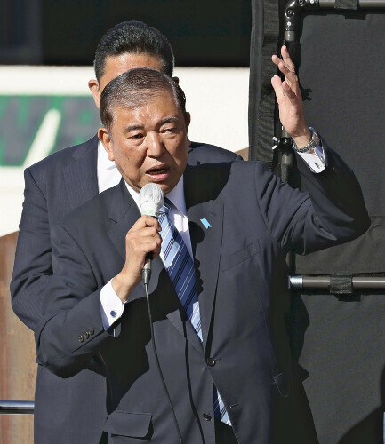 応援演説する石破首相（２１日午前、奈良市で）＝前田尚紀撮影