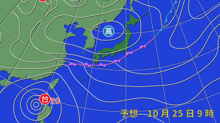 25日(金)午前9時の予想天気図