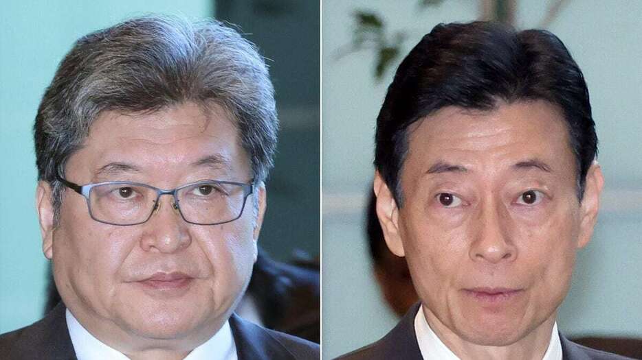 今後の政局でキーマンと目される萩生田光一氏（左）と西村康稔氏（春名中撮影）