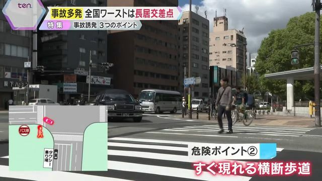 危険②タクシー回避も、横断歩道に人や自転車