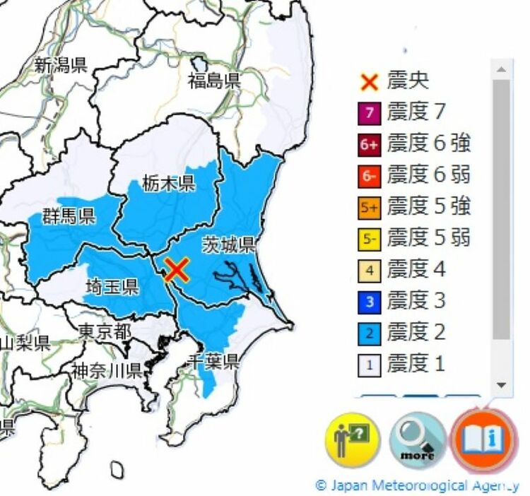 30日の地震の震度分布図（気象庁HPから）